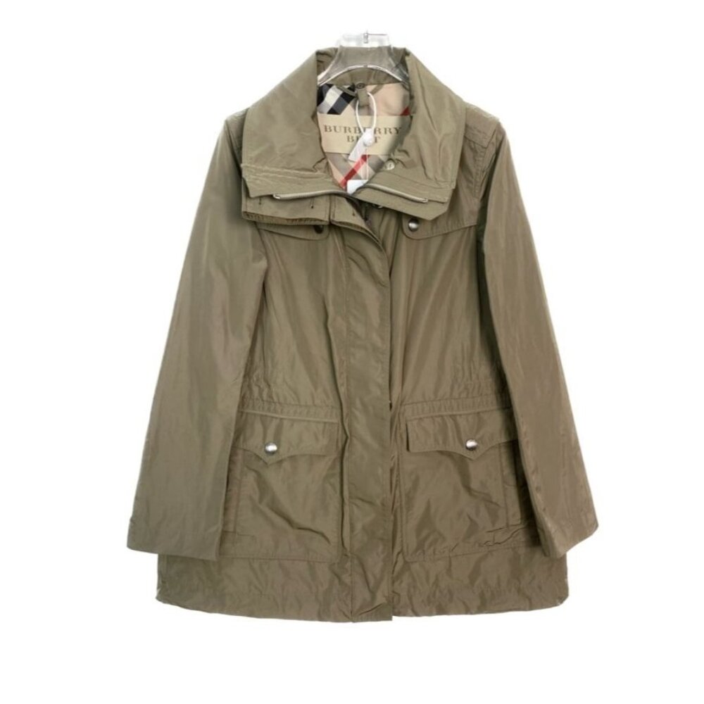 Burberry Brit Womens Olive Green Lightweight Trench Coat Size 36 Zipper Front &